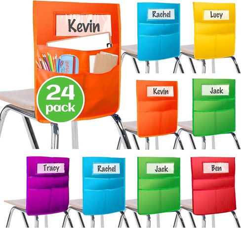 SpringFlower 16" x 20" Canvas Chairback Buddy Pocket Chart Seat Pocket Chart for Classroom K-2,Chair Seat Pocket Chart Storage,Classroom Organizer with 3 Chair Pockets and Student Name Tag,12 Pack in Saudi Arabia