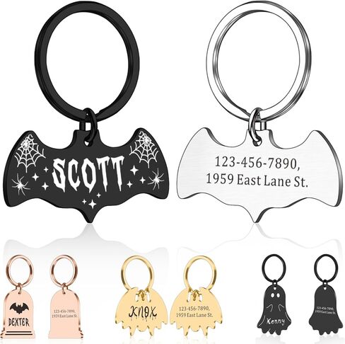 Bat Dog Tag, Halloween Personalized Dog Tags for Pets, Customized Pet ID Tag for Black Cat, Witch Friendly Cat Tags, Funny Spooky Dog Name Tag, Stainless Steel Dog ID Tag Engraved on Both Sides in Saudi Arabia