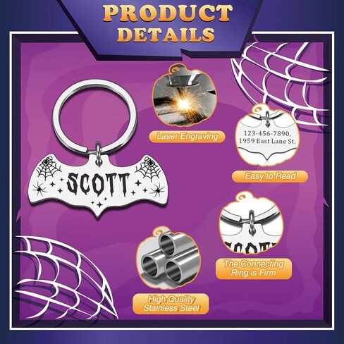 Bat Dog Tag, Halloween Personalized Dog Tags for Pets, Customized Pet ID Tag for Black Cat, Witch Friendly Cat Tags, Funny Spooky Dog Name Tag, Stainless Steel Dog ID Tag Engraved on Both Sides in Saudi Arabia
