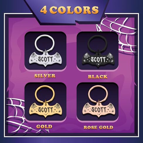 Bat Dog Tag, Halloween Personalized Dog Tags for Pets, Customized Pet ID Tag for Black Cat, Witch Friendly Cat Tags, Funny Spooky Dog Name Tag, Stainless Steel Dog ID Tag Engraved on Both Sides in Saudi Arabia