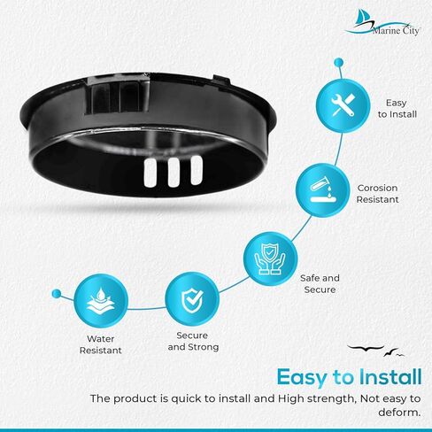 MARINE CITY أسود 2-1/2 بوصة بناء الكمبيوتر الشخصي عالي القوة مقاوم للتعب سهل التركيب ذو لمسة نهائية لامعة غطاء مركزي لعجلة قيادة القارب للقوارب البحرية in Kuwait