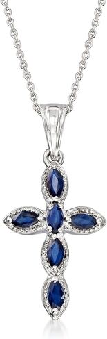 Ross-Simons 0.80 ct. t.w. Sapphire Cross Pendant Necklace in Sterling Silver. 20 inches in Saudi Arabia