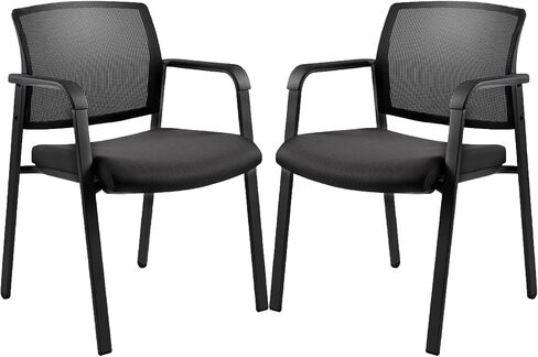 CLATINA Mesh Back Stacking Arm Chairs, Upholstered Fabric Office Chair, Sturdy Metal Fram and Ergonomic Lumbar Support for Home, Office, Meeting Rooms & Events, Black (2 Pack) in Kuwait