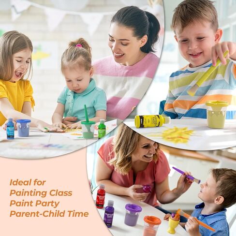 Nicpro Washable Paint for Kids with Painting Brushes and Cups, 12 Vibrant Colors(2 oz), Safe Non Toxic Tempera Finger Paint for Toddlers, Preschool Learning, Home School Children Art Painting Supplies in Kuwait