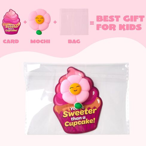 JOYIN 28 Packs Valentine’s Day Gift Cards with Candy Mochi Squishy Toys, Stress Relief Fidget Toys, Cute Squeeze Toys for Kids Valentine's Party Favors, Classroom Gift Exchange and School Reward in Saudi Arabia