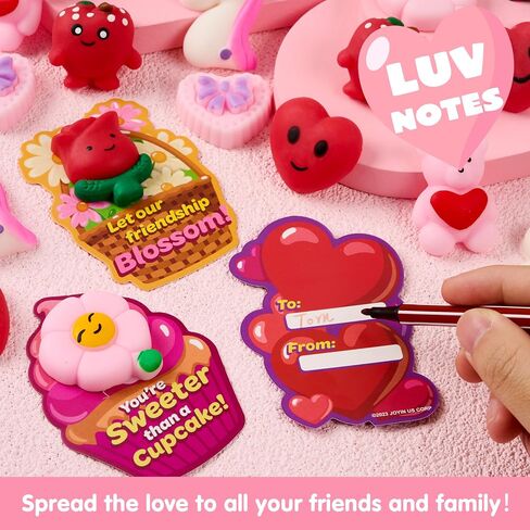 JOYIN 28 Packs Valentine’s Day Gift Cards with Candy Mochi Squishy Toys, Stress Relief Fidget Toys, Cute Squeeze Toys for Kids Valentine's Party Favors, Classroom Gift Exchange and School Reward in Saudi Arabia