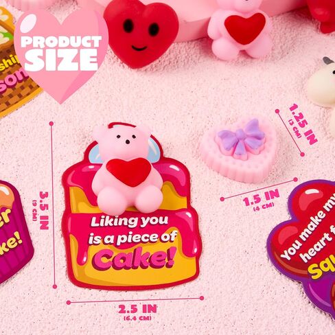 JOYIN 28 Packs Valentine’s Day Gift Cards with Candy Mochi Squishy Toys, Stress Relief Fidget Toys, Cute Squeeze Toys for Kids Valentine's Party Favors, Classroom Gift Exchange and School Reward in Saudi Arabia