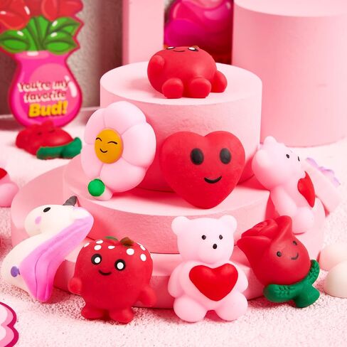JOYIN 28 Packs Valentine’s Day Gift Cards with Candy Mochi Squishy Toys, Stress Relief Fidget Toys, Cute Squeeze Toys for Kids Valentine's Party Favors, Classroom Gift Exchange and School Reward in Saudi Arabia