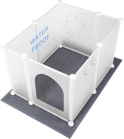 Large Cat Litter Box Cover Enclosure with Waterproof Splash Guard, Litter Mat(L33×W23), Row-Hook, DIY Shield, Safe Material, Easy Install & Clean, Privacy Screen for Most Litter Boxes, L27×W21×H17 in in Saudi Arabia
