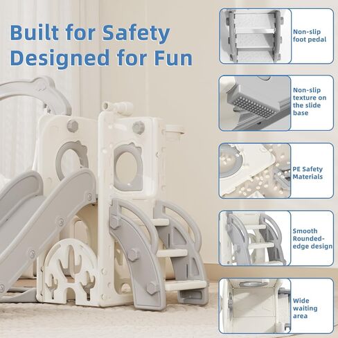 Korimefa 8 in 1 شريحة صغيرة من الأطفال وتأرجح لطفل صغير من 1 إلى 3 سنوات ، تلعب Toddles Playet Playground Iddoor و Outdoor Swing Slide Playset W/كرة السلة Hoop & Golf Get ، Gray in Kuwait