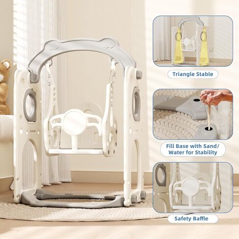 Korimefa 8 in 1 شريحة صغيرة من الأطفال وتأرجح لطفل صغير من 1 إلى 3 سنوات ، تلعب Toddles Playet Playground Iddoor و Outdoor Swing Slide Playset W/كرة السلة Hoop & Golf Get ، Gray in Kuwait
