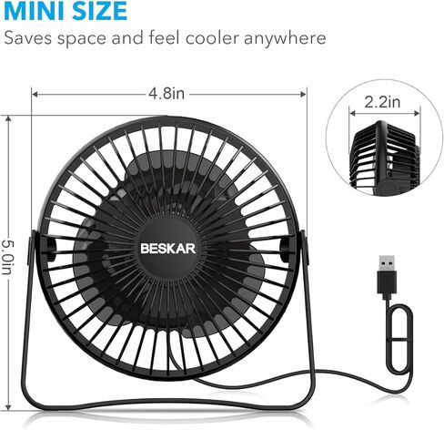 BESKAR Personal USB Desk Fan, CVT Variable Speeds Small Cooling Fan, Strong Wind, Quiet Operation, Adjustable Tilt, Mini Portable Fan for Desktop Office Bed Travel - USB Cord Plug in Powered in Saudi Arabia