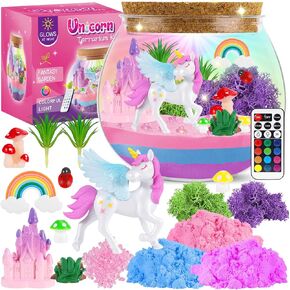 Rofio Unicorn Terrarium Kit for Kids, Unicorn Toys for Girls Age 4 5 6 7 8-12 Year Old, Birthday Gift for Girls, Arts and Crafts Kit for Kids, DIY Toys with 13-Color Remote LED Night Light