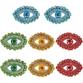 Fingerinspire 8 PCS مصر Evil Eye Patch 1.4x2.11inches 4 ألوان بلينغ راينستون بقع مخزنة بالمللات شريرة من أشكال البريق بريق العين خياطة على زينة على ظهر القماش ديكور.