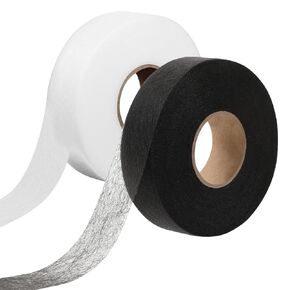 55 Yards 1 Inch Iron on Hemming Tape, 2 Rolls Adhesive No Sew Hem Tapes Versatile Hemming Tape Fabric Iron On Hem Tapes Light and Medium Weight Adhesive Web for Curtain, Pants, Clothes(Black, White)