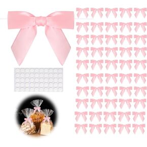 50pcs Hot Pink Twist Tie Bows, 3.5" Satin Ribbon Pre Tied Hot Pink Bow For Gifts Wrapping Treat Bags Candy Card, Mini Ribbon Bows for Crafts Wedding Bridal Baby Shower Birthday Valentine's Day Bouquet