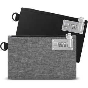 KeeKit Money Bag with Lock, 5 x 8 Inches Lockable Money Bag, Locking Accessories Pouch for Cash, Jewelry, Passports, Medicine, Credit Cards - ‎Black