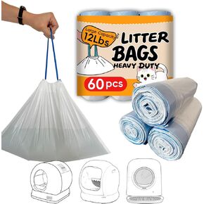 Cat Litter Box Liners Bag Fit For MW-SC01/MW-SC02/MW-LR01 Automatic Self Cleaning Cat Litter Box, Waste Bags, 18" x 12.6"Heavy Duty Replacement Trash Bags with Drawstring (White, 60 Counts)