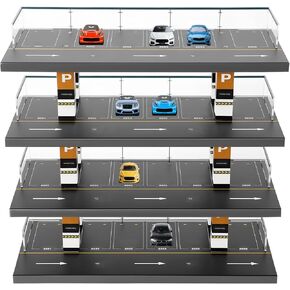 4 Tiers Toy Car Parking Garage Diorama, Acrylic Hot Die-cast Model Car Organizer, 1/64 Scale Hot Diecast Wheels Display Case with 4 Levels 24 Spots Maximum 40 Cars