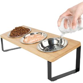 Elevated Cat Bowl, 15°Tilted Cat Bowl Stand with 3 Stainless Steel Bowls for Indoor Cats and Pet, Raised Cats Bowls for Food and Water