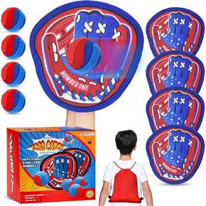4th of July Toss and Catch Ball Game, Patriotic Red White Blue Outdoor Toys for Kids, Independence Day Party Favors, Backyard Beach Games with Glove & Sticky Balls, Gift for Boys Girls Ages 3-12