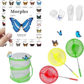 LefeTeny.Butterfly Catching Kit for Kids 3 Telescopic Butterfly Nets Catching Fireflies Bugs Fish Insect Butterfly Chart Specimen Box Butterfly cage Outdoor Explorer Kit for Girls Boys Age 5 6 7 8 9