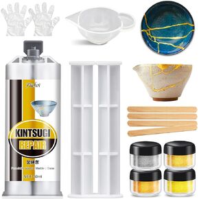 Kintsugi Repair Kit Gold & Silver - Food Safe Ceramic Glue for Broken Pottery, Porcelain, Bowls, Glass | Japanese Kintsugi Glue Perfect for Beginners Restoring Meaningful Gifts, 50ml