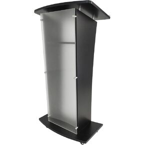 Acrylic Church Podium Pulpit Debate Conference Lectern Plexiglass Lucite Black Wood Shelf Cup Holder on Wheels 1803-5-BLACK