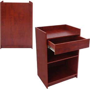 Wood Cash Register Stand with Drawer and Shelf, Podium Stand Church Pulpit with Storage Checkout Counter Hostess Lectern for Seminars and Schools, 24" W X 38" H X 18" D (Black)