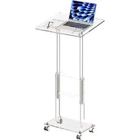Acrylic Podium Stand,49"H Rolling Podium with Lockable Wheels,Height & Angle Adjustable Lecterns & Podiums, Portable Podium for Classroom,Teachers,Pulpits for Churches,Speech, Clear