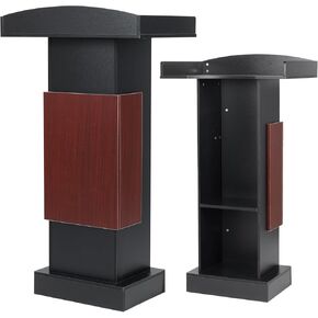 Lectern Podium with Storage Shelves, 41.3H x 23.6W x 15.7D inches, Presentation Pulpit for Church Classroom, Black and Reddish Brown
