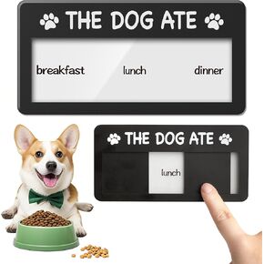 Dog Fed Sign- Dog Feeding Chart 3 Times A Day,Pet Feeding Reminder,Did You Feed The Dog Tracker With Magnets and Double Sided Tape for Fridge, Prevent Over Feeding, Brushed Silver