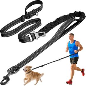 ​Hands Free Dog Leash for Large Dogs ​Adjustable 6 to 9 Feet ​Heavy Duty with ​No Pull Bungee & ​Leash for Dogs with Reflective Strips, Ballistic Nylon, Waist Belt Adjustable Purple L
