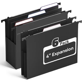 Ansook Plastic High Capacity Hanging File Folders,Heavy Duty 4"Expansion Accordian Pocket,Staggered Tabs with Movable Dividers,Reinforced Extra Wide, Letter Size,Folders for Filing Cabinet,6 Pack