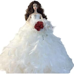 Handmade lace Wedding Dress Gift Box for 11.5-inch Dolls or 1/6 bjd Dolls ,Dress up Games, proposals, Adult Gifts & Home Decor (Feather Fantasy)