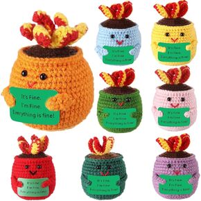 Yousoontic 8 Pcs Crochet Dolls Soft Wool Crochet Creative Handmade Knitting Dolls for Birthday Gift for Women Men Encouragement Support Accessories Office Decor