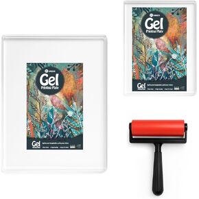 INNOVAYOU 5 * 7 and 8 * 10inch Gel Plate, Waterproof and Washable Gel Printing Plate with Press Rubber, Suitable for Card Making, Arts and Crafts, Scrapbooking, Diary, Home Decoration
