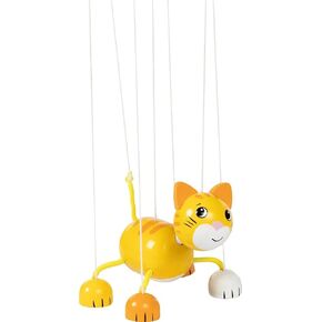 Goki 51478 Puppet Cat - Fully Movable Puppet - Promotes Fine Motor Skills and Concentration, Marionette for Children, Yellow