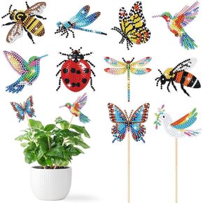 10Pcs Diamond Painting Kit Diamond Art Kits for Adults for Garden Decor with Butterfly, Hummingbird, Bee, Ladybug, Dragonfly,Dimond Art Paintings Arts and Crafts for Adults Gem Art for Yard Decoration