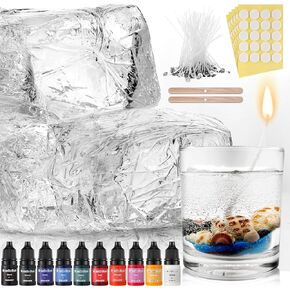 Heigble 9.9 lb Gel Candle Wax Making Clear Handmade High Density Jelly Candle Wax with Wick and Stickers with Dye for DIY Making Kit