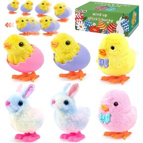 Wind up Toys for Easter Basket Stuffers, 6Pcs Wind Up Chicks and Bunnies for Easter Egg Fillers, Easter Chick Plush Toys, Easter Party Favors