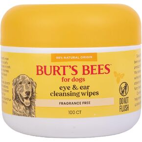 مناديل Burt's Bees for Pets Eye & Eys Cleansing للكلاب ، وخالية من العطور ، وصيغات أصل طبيعية 98 ٪ ، وألواح تنظيف البقعة اللطيفة لعيون وآذان الكلاب ، و 100 COUNT