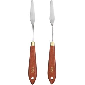 HARFINGTON 2pcs Palette Knife Painting Tool 2.56" x 0.59" Stainless Steel Teardrop Blade 8.46" Length Spatula Painting Pallet Knives with Hole Beech Wood Handle for Acrylic Canvas, Red/Silver