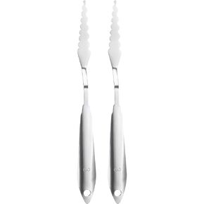 HARFINGTON 2pcs Palette Knife Painting Tool 8.46" 304 Stainless Steel Small Serrated Spatula Painting Pallet Knives with Hole Design for Acrylic Canvas, Silver
