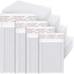 Henoyso 100 Pcs Bubble Mailer 4 Sizes Self Adhesive Waterproof Padded Envelopes Cushioning Seal Bubble Shipping Envelopes for Mailing Packaging Small Business Packing Supplies (White)