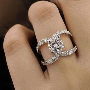 925 Sterling Silver Shiny Full Diamond Gemstone Ring Cross Cubic Zirconia Cocktail Rings Cubic Zirconia Cocktail Rings CZ Eternity Engagement Wedding Band Ring for Women Size 6