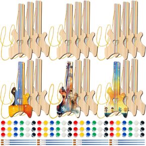 Syhood 18 Pcs DIY Wood Guitar for Kids with 18 Set of Pigments 6 Colors Christmas Kids Gift for Boys Girls Crafts and Art Birthday Class Party Music Theme Party(Special)