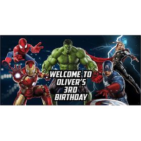 Personalized Birthday Banner For Superhero Theme Party 24"x48" or 42"x84"