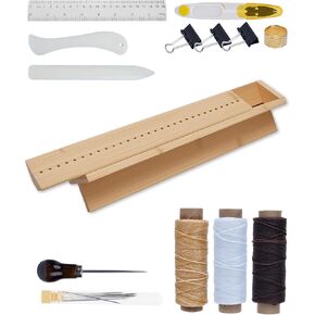 eZAKKA Book Binding Kits with Waxed Thread, Needle,Binder Paper Clips, Awl and Cradle for DIY Bookbinding Crafts and Sewing Supplies, 1+14PCS