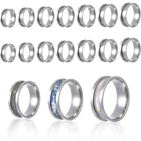 Ring Blanks, 14 Pcs Stainless Steel Finger Rings Grooved Core Inlay Blank Rings US Size 6/7/8/9/10/11/12 Empty Ring Blanks for Jewelry Making Kit Supplies